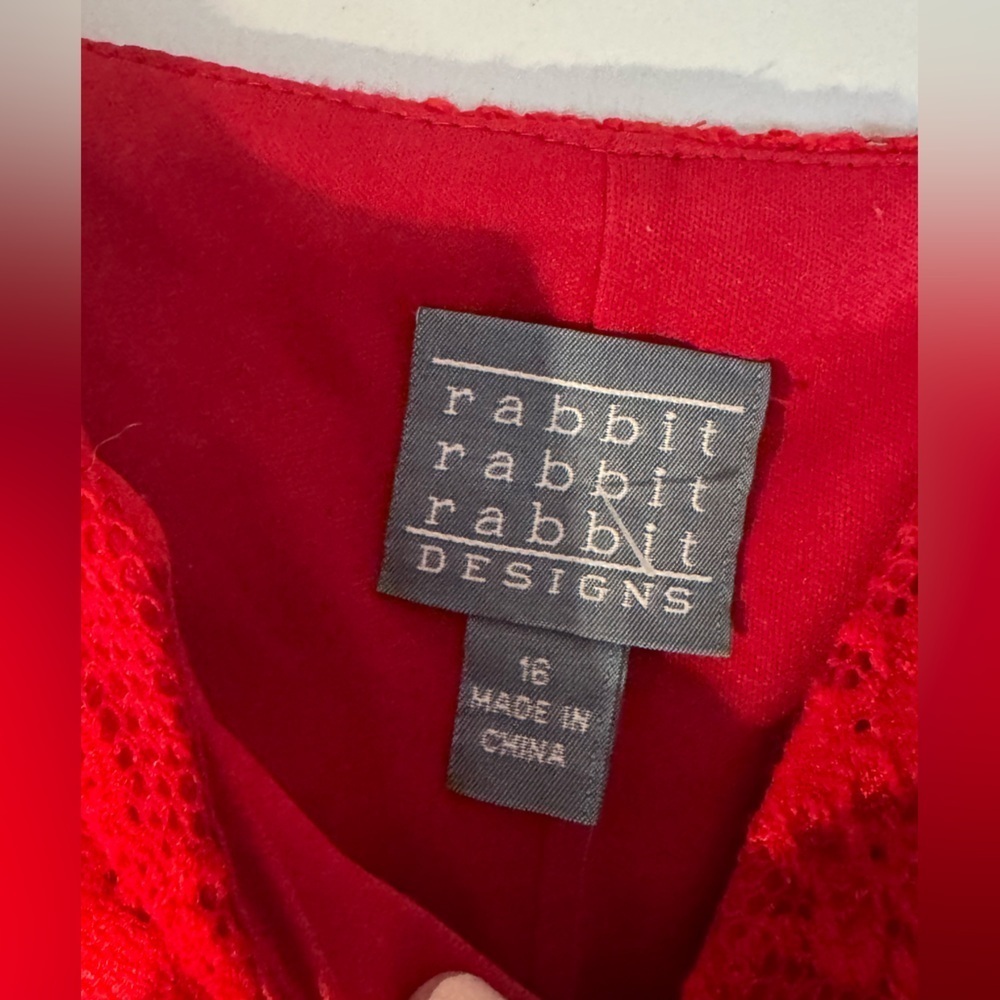 Rabbit Rabbit Rabbit Designs Red Lace Dress, Size 16 - Picture 5 of 10